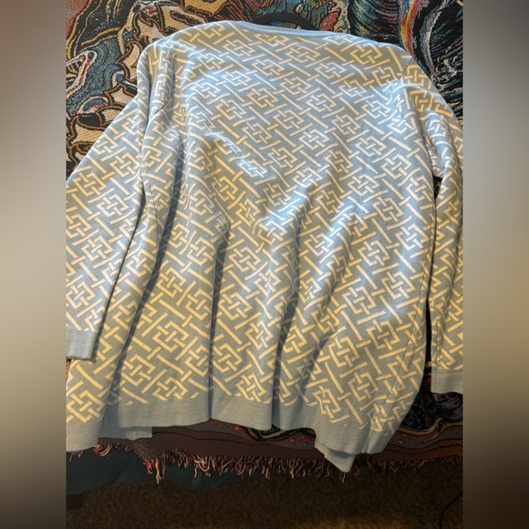 Vintage BFA Classics Cardigan Blue White Pattern Size L - Picture 6 of 6